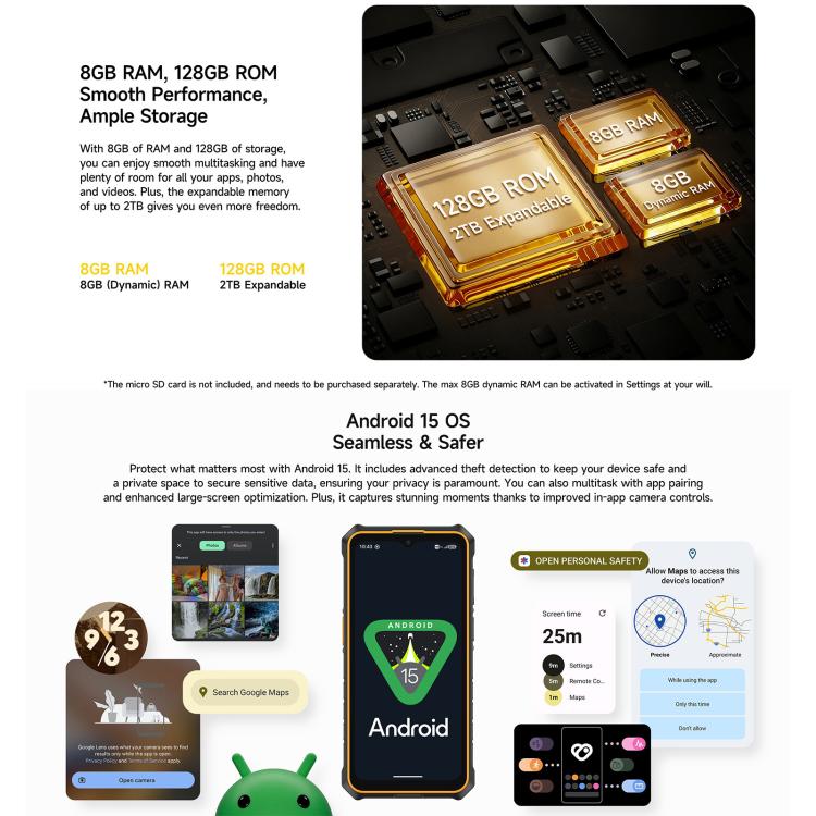 Ulefone RugKing 3 Pro, 8GB+128GB, IP68/IP69K, 6.56" Android 15 Unisoc T7250 Octa Core