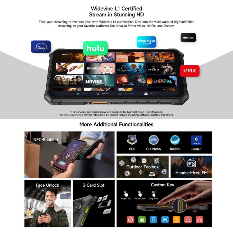 Ulefone RugKing 3 Pro, 8 GB + 128 GB, robustes Smartphone (IP68/IP69K), 6,56 Zoll, Android 15, Unisoc T7250 Octa-Core-Prozessor, Netzwerk: 4G, NFC, OTG, RugKing 3 Pro, 8GB+128GB