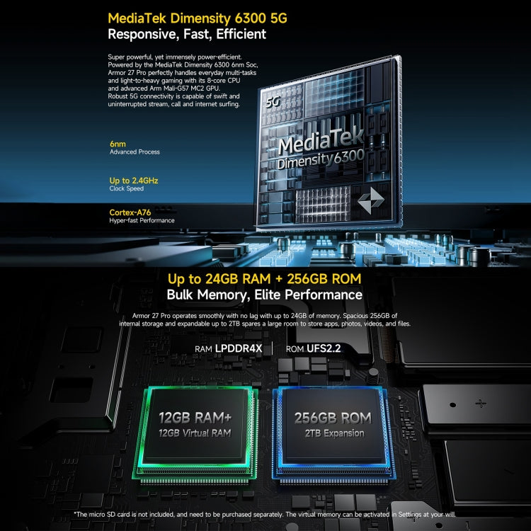 Robustes Ulefone Armor 27 Pro-Telefon, 12 GB + 256 GB, Nachtsicht, 10600 mAh, 6,78 Zoll Android 14 MediaTek Dimensity 6300 Octa Core, Netzwerk: 5G, NFC