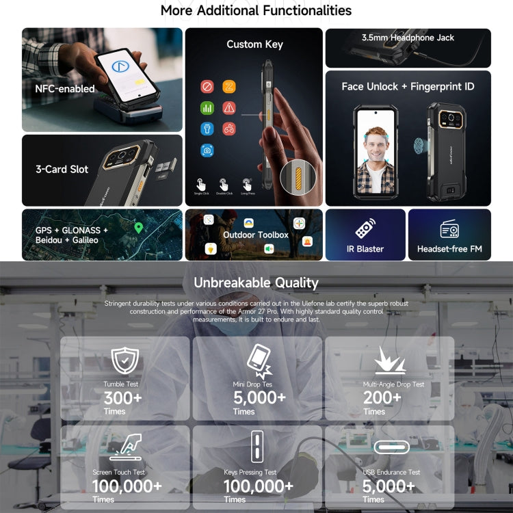 Robustes Ulefone Armor 27 Pro-Telefon, 12 GB + 256 GB, Nachtsicht, 10600 mAh, 6,78 Zoll Android 14 MediaTek Dimensity 6300 Octa Core, Netzwerk: 5G, NFC