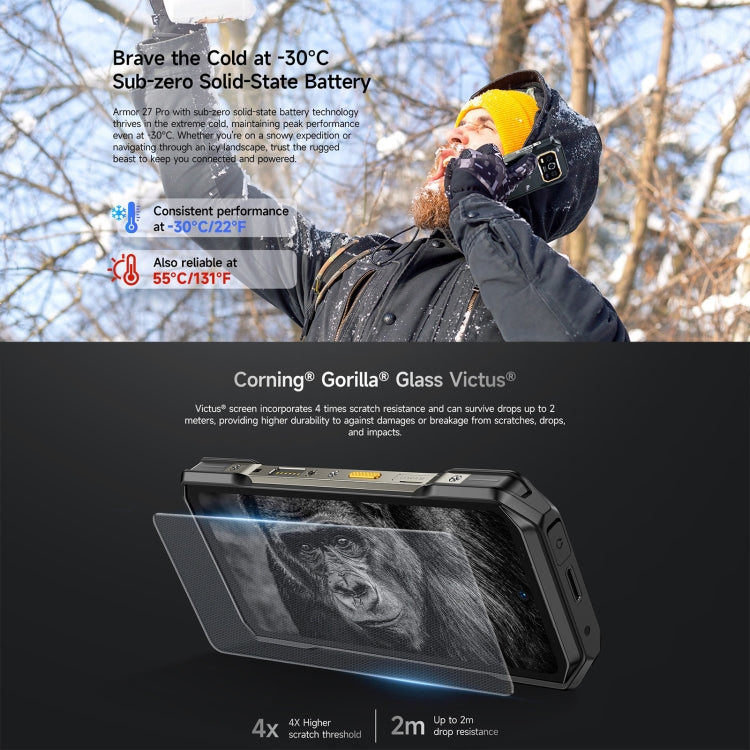 Robustes Ulefone Armor 27 Pro-Telefon, 12 GB + 256 GB, Nachtsicht, 10600 mAh, 6,78 Zoll Android 14 MediaTek Dimensity 6300 Octa Core, Netzwerk: 5G, NFC