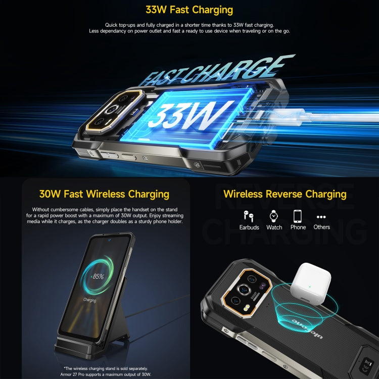 Robustes Ulefone Armor 27 Pro-Telefon, 12 GB + 256 GB, Nachtsicht, 10600 mAh, 6,78 Zoll Android 14 MediaTek Dimensity 6300 Octa Core, Netzwerk: 5G, NFC