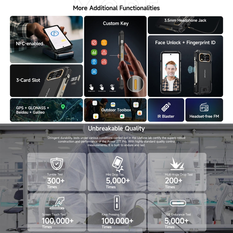 Robustes Ulefone Armor 27T Pro-Telefon, Wärmebildgebung, 12 GB + 256 GB, Nachtsicht, 10600 mAh, 6,78 Zoll Android 14 MediaTek Dimensity 6300 Octa Core, Netzwerk: 5G, NFC