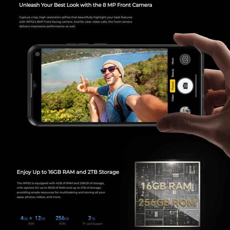 Oukitel WP52 5G Robustes Telefon, 4 GB + 256 GB, 6,6 Zoll Android 14.0 MediaTek Dimensity 6100+ Octa-Core 3,0 GHz, NFC, OTG, Netzwerk: 5G