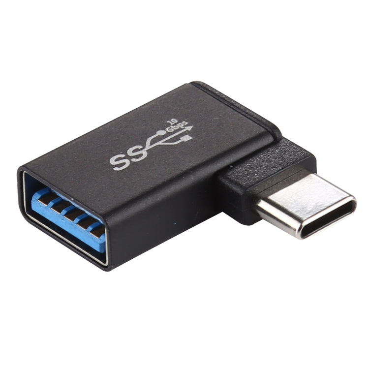 USB-C-Stecker auf USB 3.0-Buchse, 90-Grad-Winkelkopf-Aluminium-Adapter (schwarz)