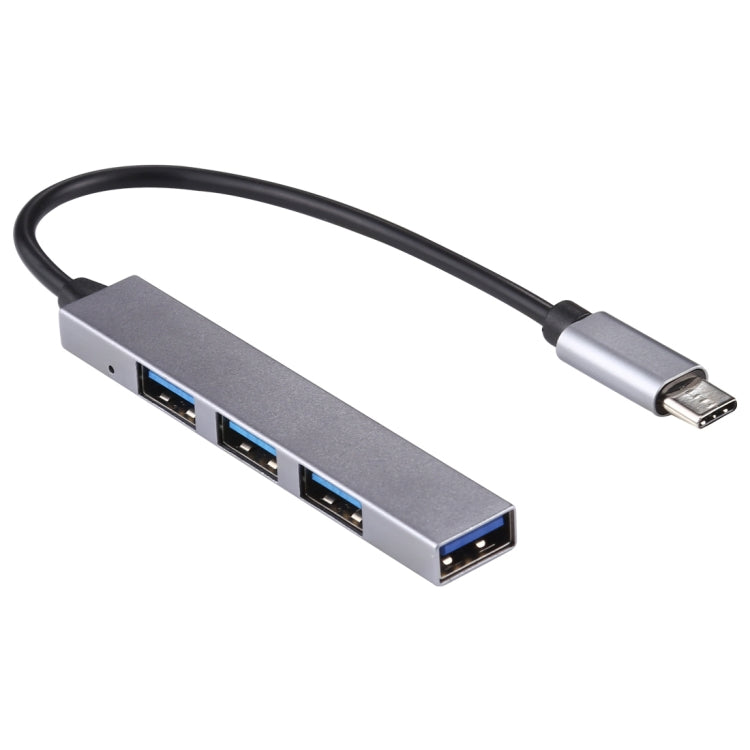 T-818 4 x USB 3.0 zu USB-C / Type-C HUB Adapter (Silbergrau)