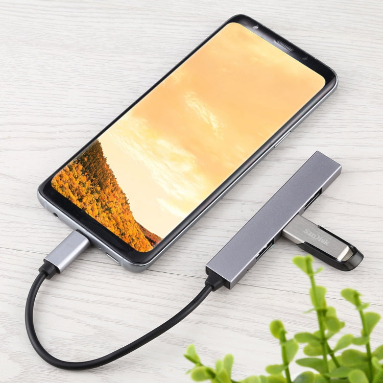 T-818 4 x USB 3.0 zu USB-C / Type-C HUB Adapter (Silbergrau)