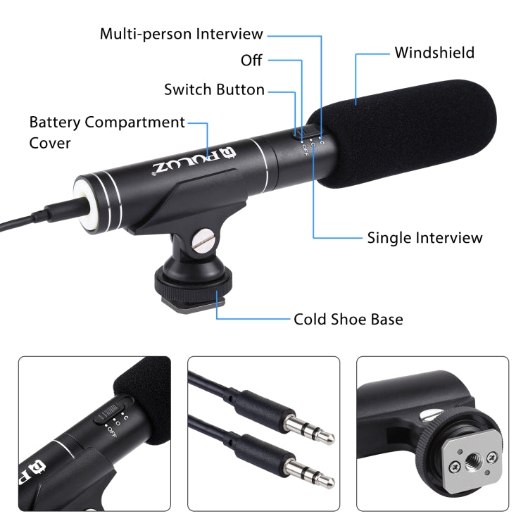 PULUZ Professional Interview Kondensator Video Shotgun Mikrofon mit 3,5 mm Audiokabel