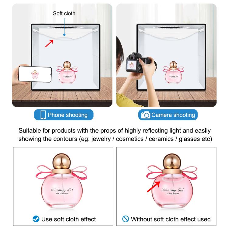 PULUZ 30 cm faltbares, hohes 97 CRI-Ringlicht, Fotobeleuchtung, Studio-Aufnahmezelt, Box-Set mit 6 Hintergrundfarben (Schwarz, Weiß, Orange, Rot, Grün, Blau), aufgeklappte Größe: 30 cm x 30 cm x 30 cm