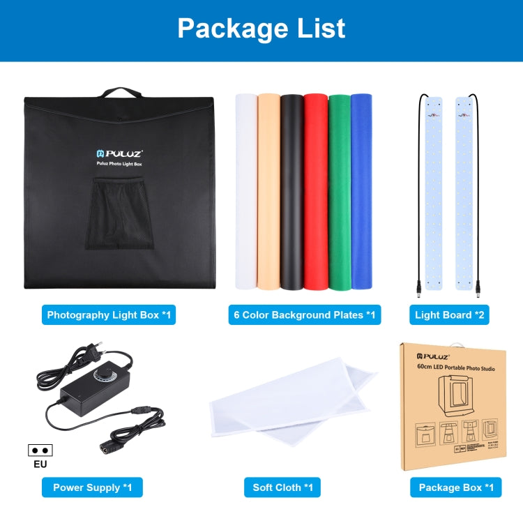 Puluz Fotostudio Tragbar 60x60x60cm Licht Zelt LED 5500k Weißes Licht Dimmbar