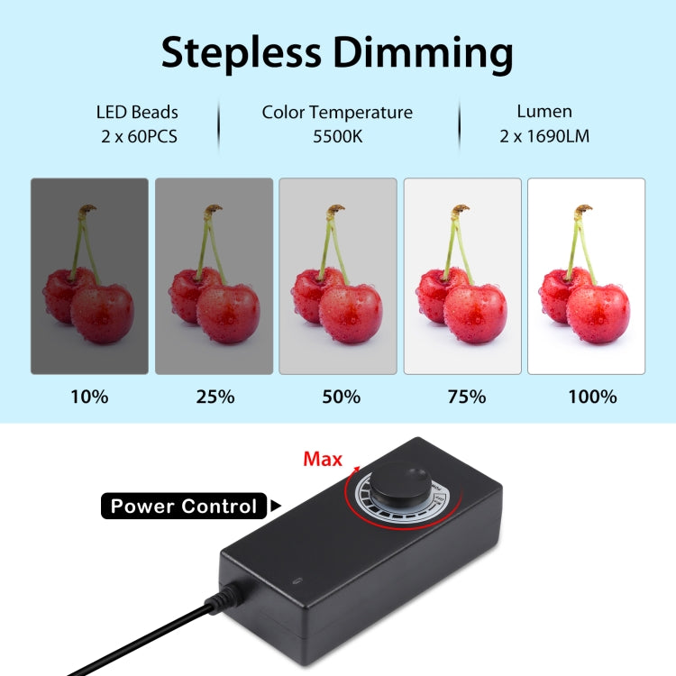 Puluz Fotostudio Tragbar 60x60x60cm Licht Zelt LED 5500k Weißes Licht Dimmbar