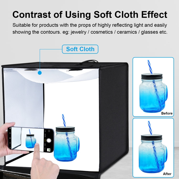 Puluz Fotostudio Tragbar 60x60x60cm Licht Zelt LED 5500k Weißes Licht Dimmbar