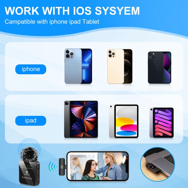 PULUZ Kabelloses Lavalier-Mikrofon für iPhone/iPad, 8-poliger Empfänger
