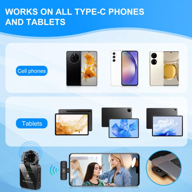 PULUZ Kabelloses Lavalier-Mikrofon für Typ-C-Telefon, Typ-C-Empfänger