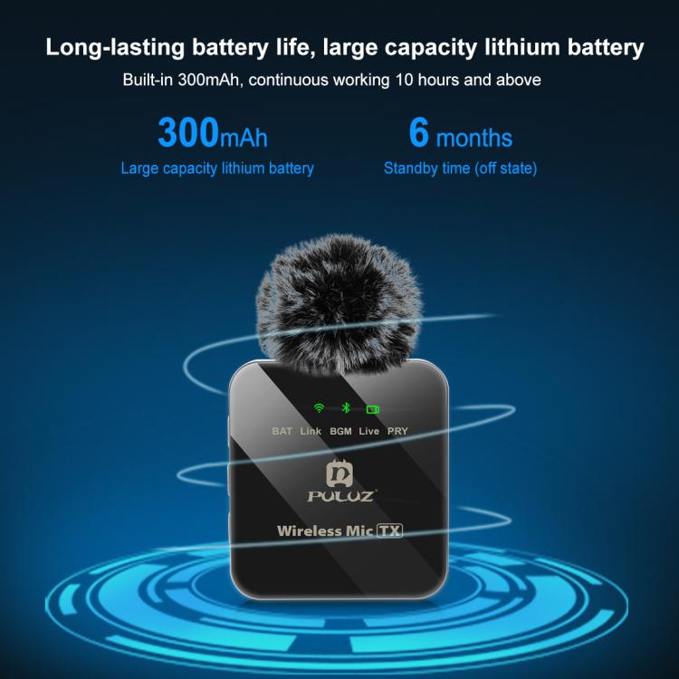 PULUZ Kabelloses Lavalier-Mikrofon für iPhone/iPad, 8-poliger Empfänger und zwei Mikrofone