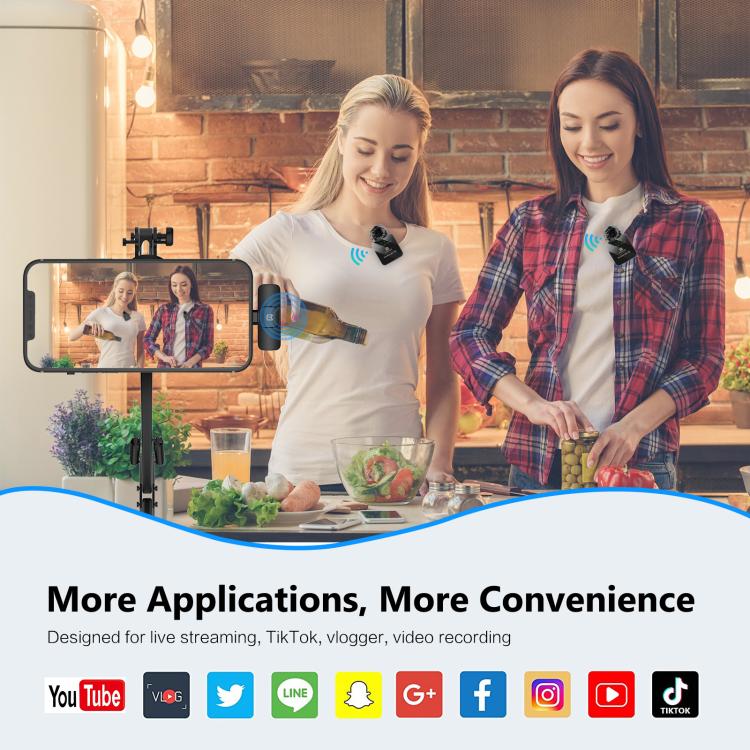 PULUZ Kabelloses Lavalier-Mikrofon für iPhone/iPad, 8-poliger Empfänger und zwei Mikrofone
