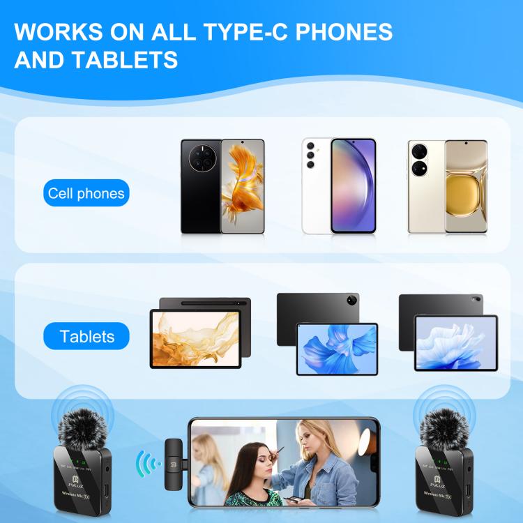 PULUZ Kabelloses Lavalier-Mikrofon für Typ-C-Telefone, Typ-C-Empfänger und Dual-Mikrofone