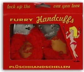 Plüschhandschellen rot oder rosa sortiert in Box ca 15,5x13cm