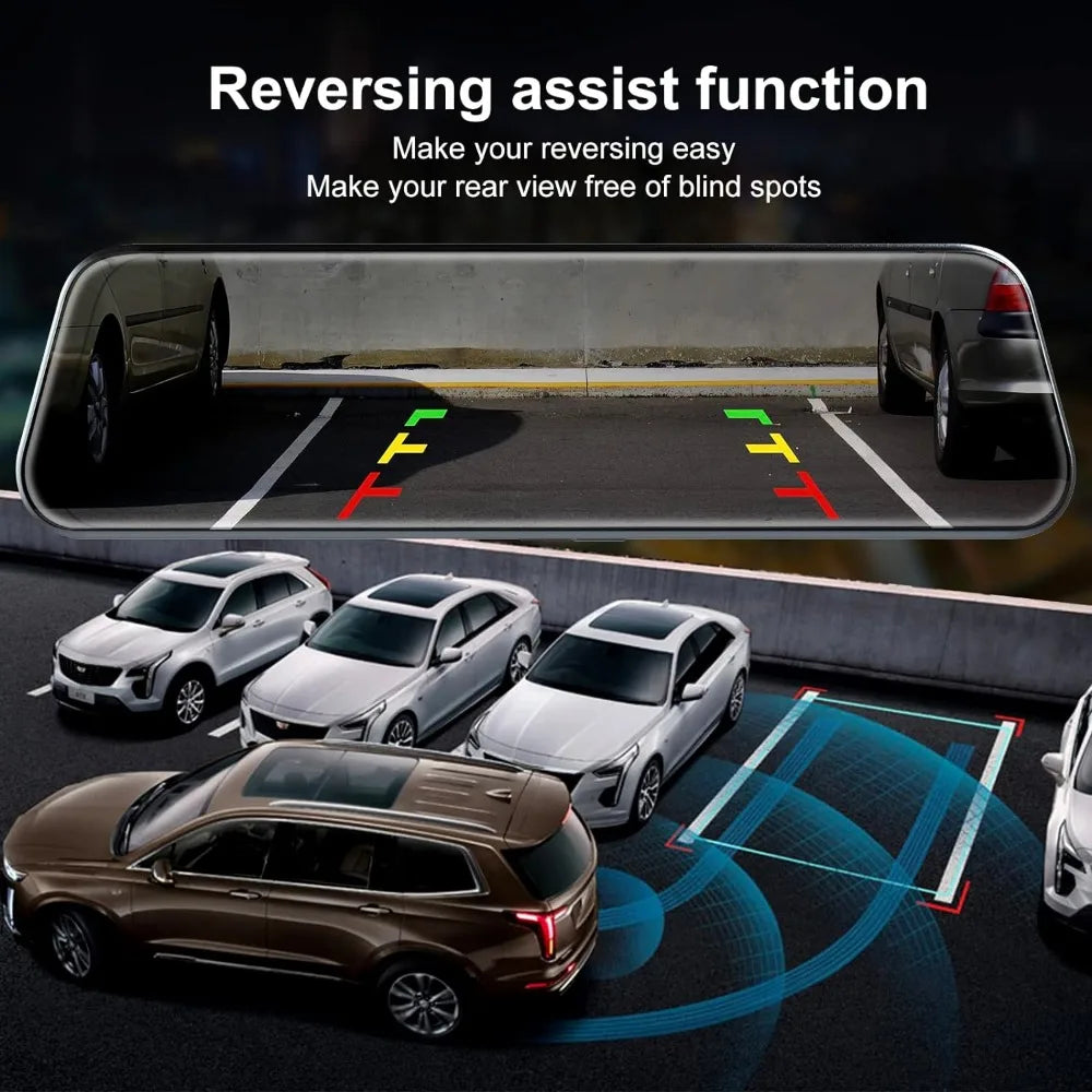 4K 10 Zoll Touchscreen Rückspiegel Recorder mit vorderer und Rücksicht Kamera 64GB