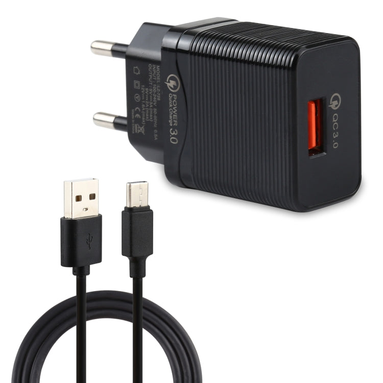 2 in 1 18-W-QC 3.0-USB-Reiseladegerät + USB-zu-USB-C / Typ-C-Datenkabel 1m