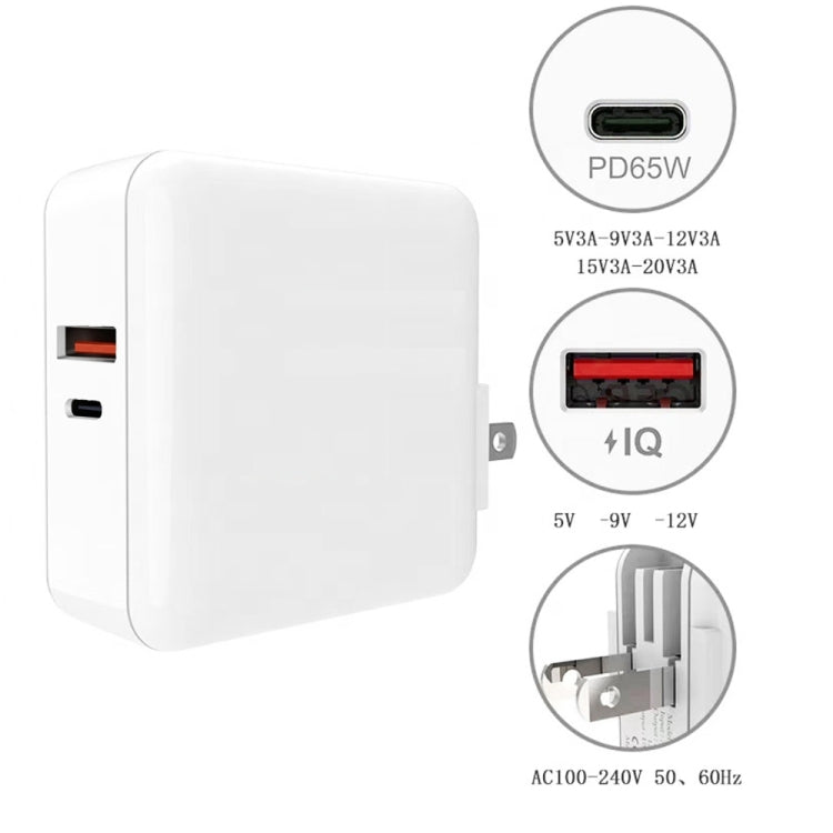 65W Schnellladeadapter USB-C + USB QC 3.0 inkl. 2m Kabel für MacBooks