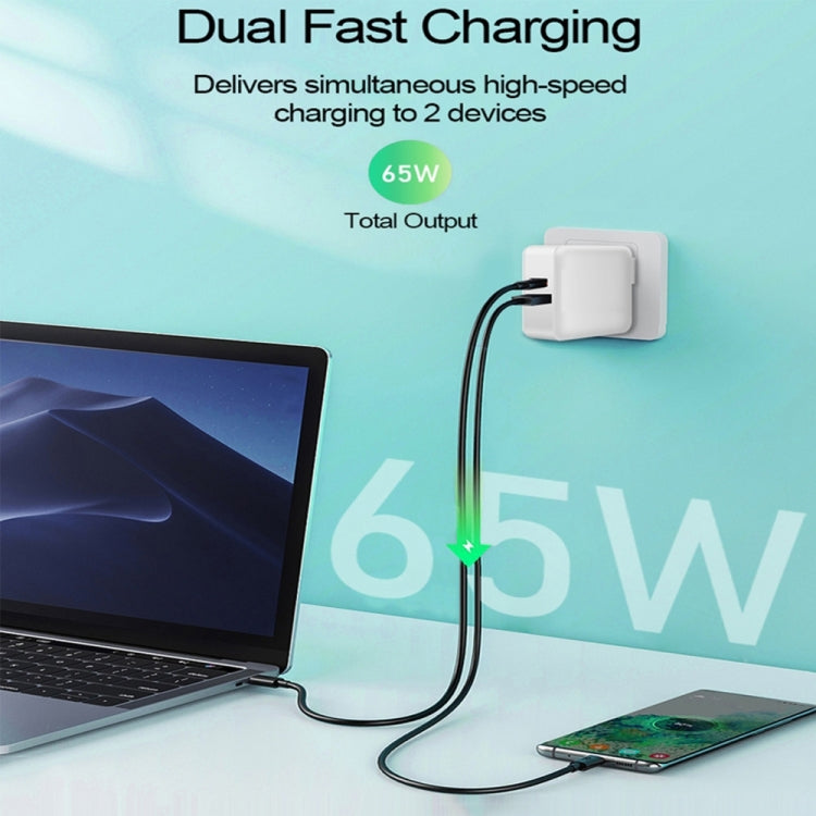 65W Schnellladeadapter USB-C + USB QC 3.0 inkl. 2m Kabel für MacBooks