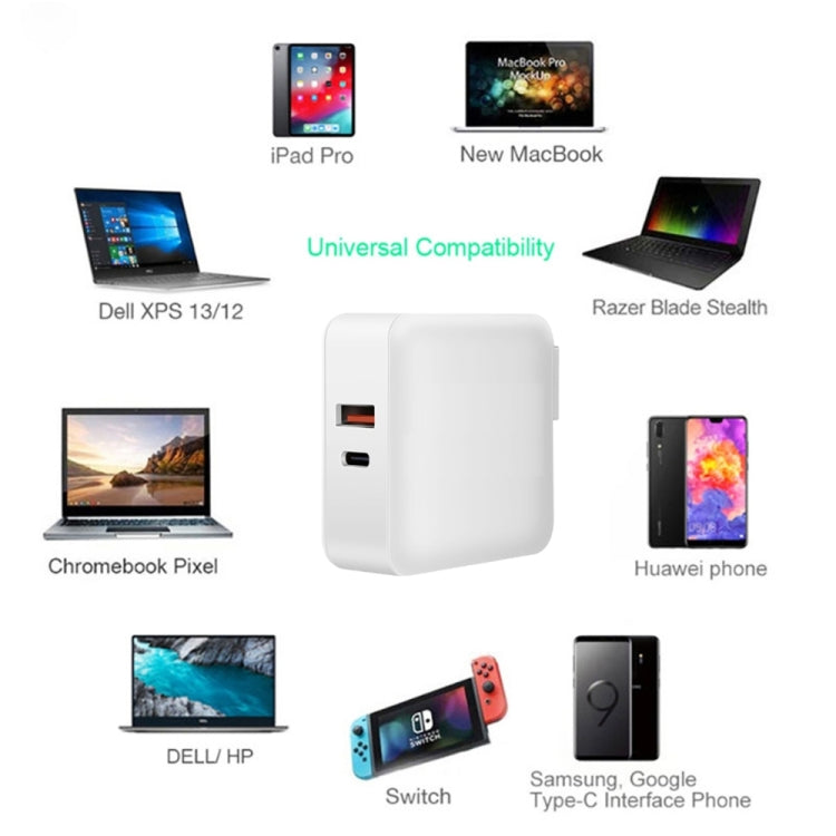 65W Schnellladeadapter USB-C + USB QC 3.0 inkl. 2m Kabel für MacBooks