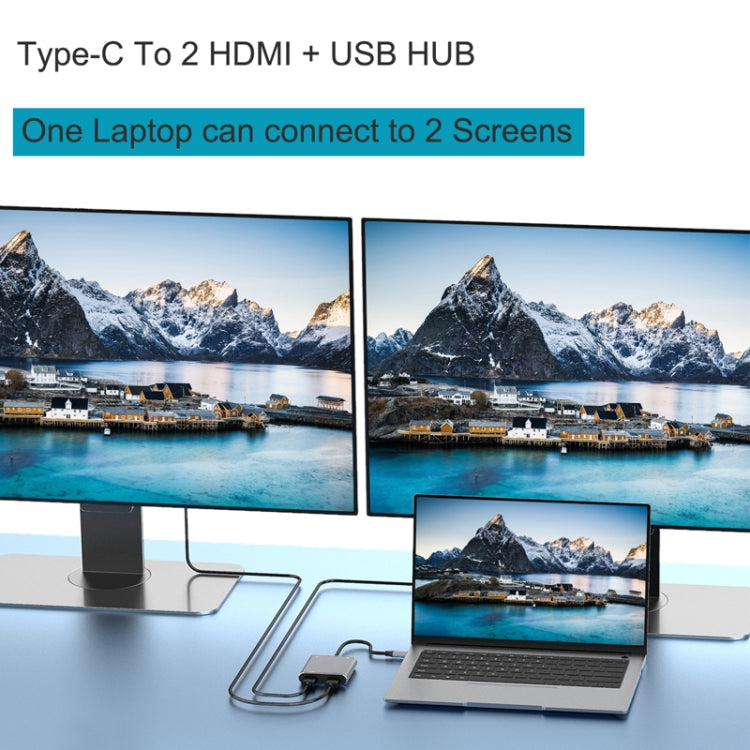 4 in 1 Typ-C Dual HDMI + USB + Typ-C HUB-Adapter