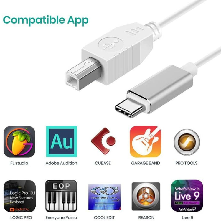 3,3 Fuß langes USB-C-/Typ-C-zu-USB-B-MIDI-Adapterkabel für Samsung-/Huawei-Laptops/MIDI-Tastaturen/Audio-Interface-Aufnahmen, Type-C