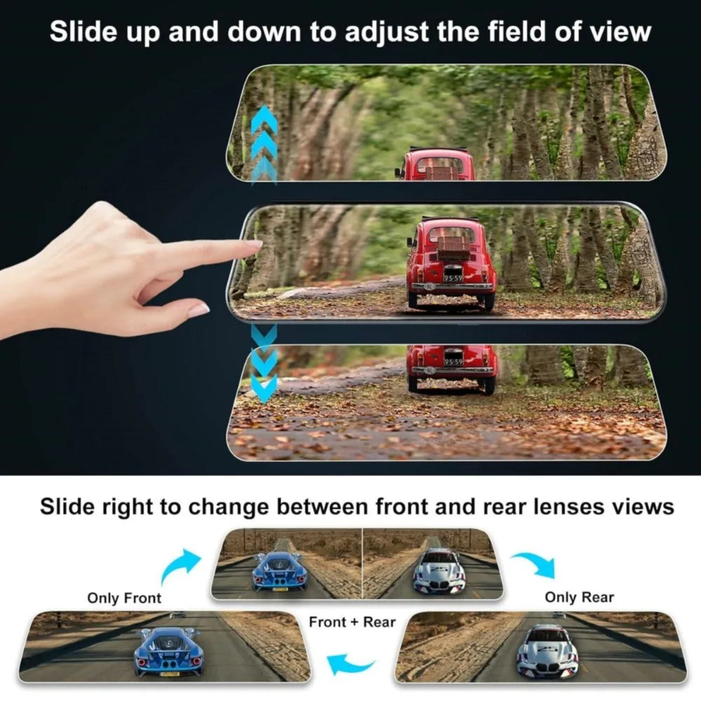 4K 10 Zoll Touchscreen Rückspiegel Recorder mit vorderer und Rücksicht Kamera 64GB