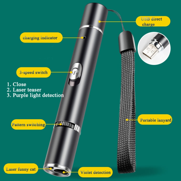 USB-Ladbare Laser-Muster Lustige Katze Taschenlampe mit UV lila Licht (schwarz)