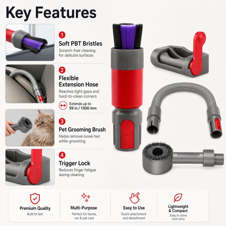 Kratzfreies Staubpinsel-Zubehörset für Dyson V7 V8 V10 V11 V15 Staubsauger-Aufsatzset, 3-in 1 Red, 3-in-1 Gray, 4-in-1 Red, 4-in-1 Gray
