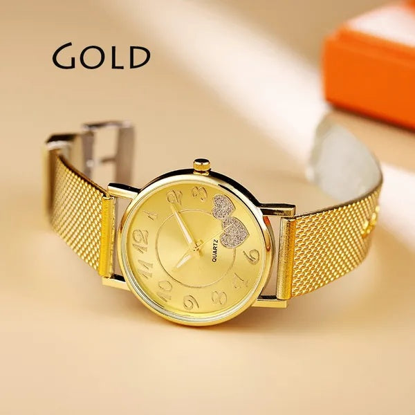 Schöne Damenuhr mit Doppelherz Motiv