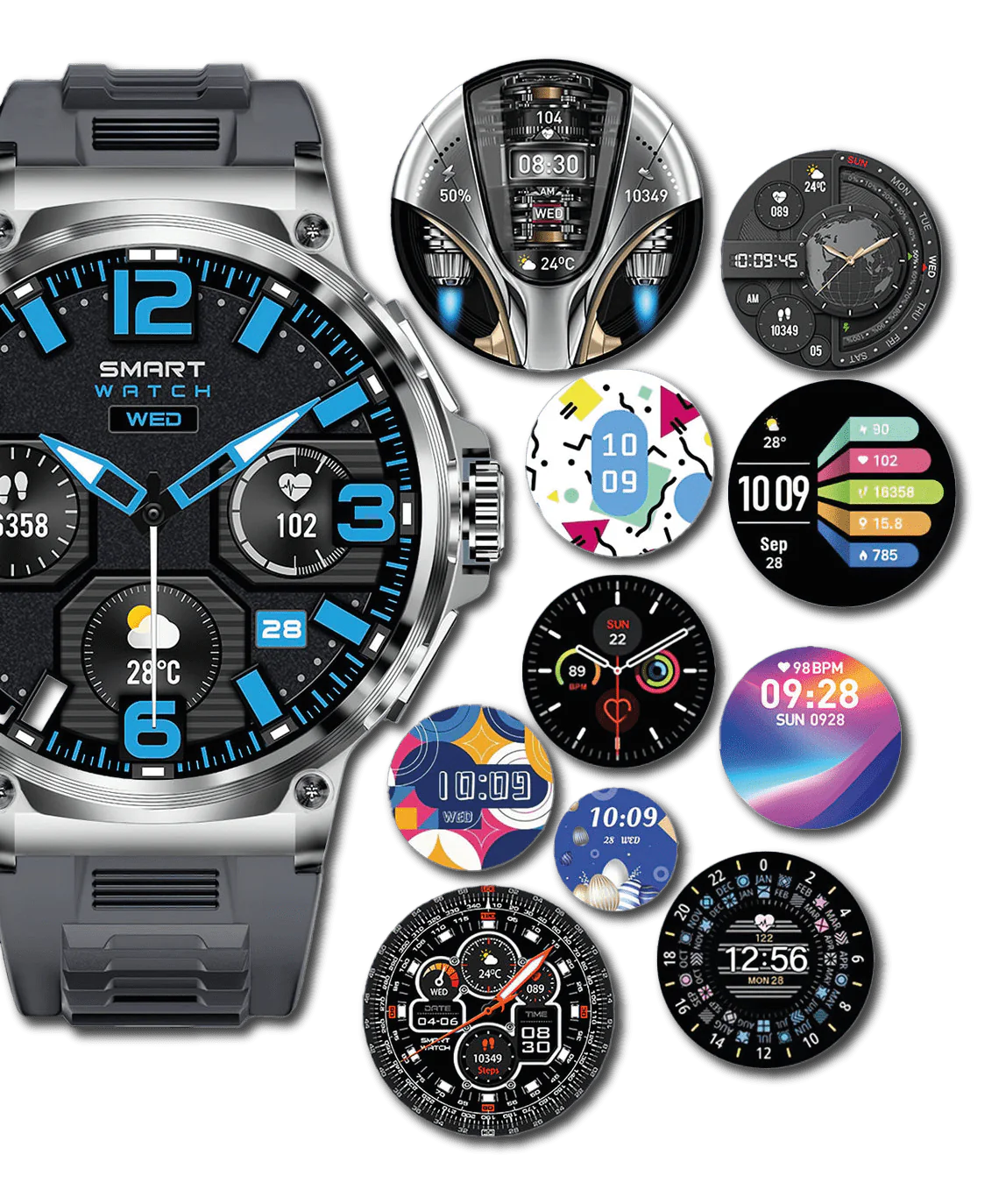 HD 2024 Smartwatch mit Anruf/Mitteilungen/Herz Monitor/ 710mAh Grosser Akku für 10 Tage