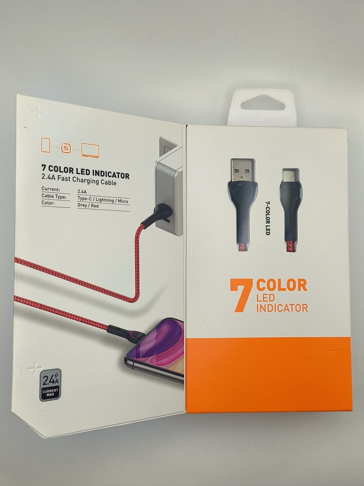 LDNIO LS482 2 m USB-USB-C-Kabel (rot) mit 7 LED Farben