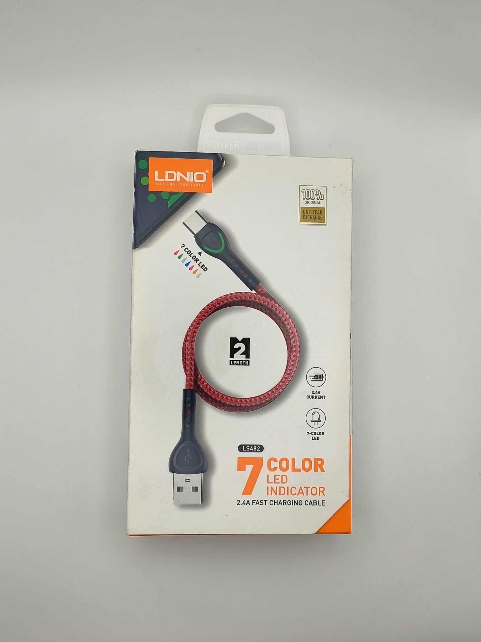 LDNIO LS482 2 m USB-USB-C-Kabel (rot) mit 7 LED Farben