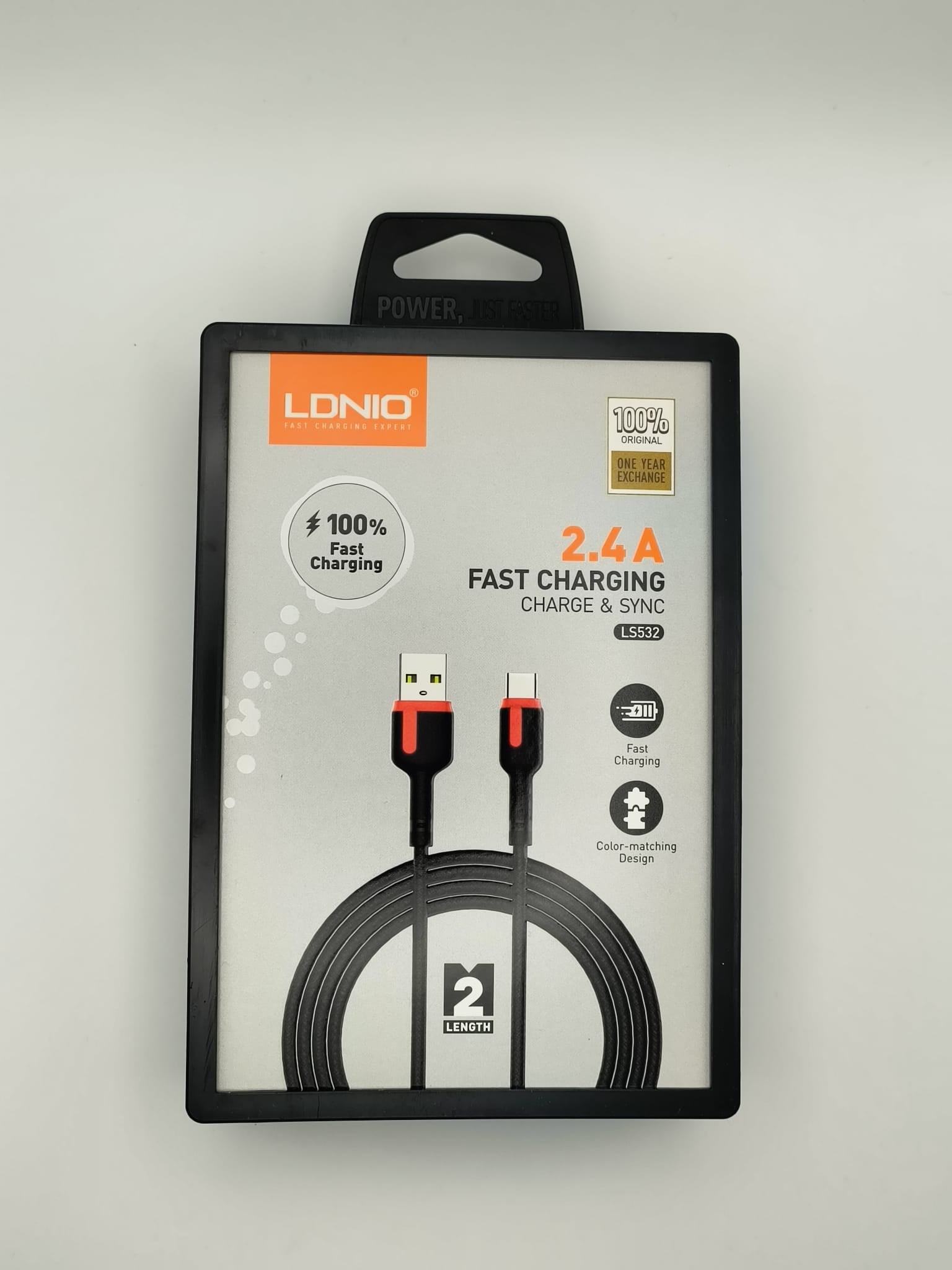 LDNIO LS532, USB - USB-C 2m Kabel (Grau-Orange)