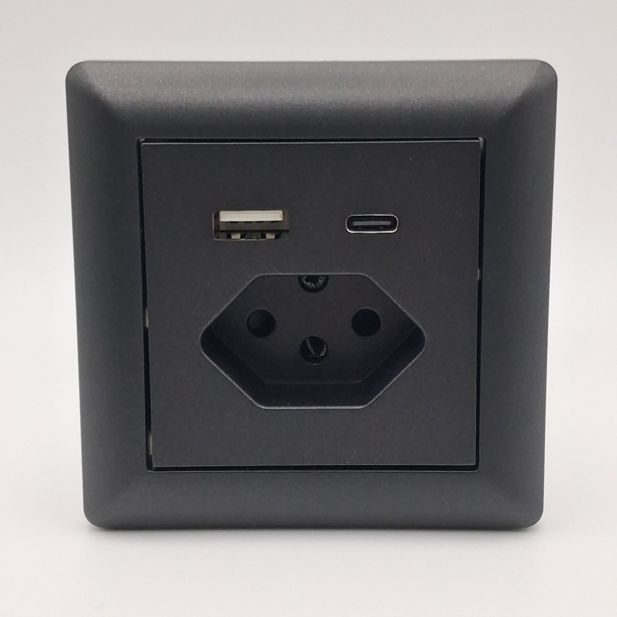 Schweizer Standard USB-A+Typ-C 5 V/3,4 A 17 W Steckdose 10 A/250V
