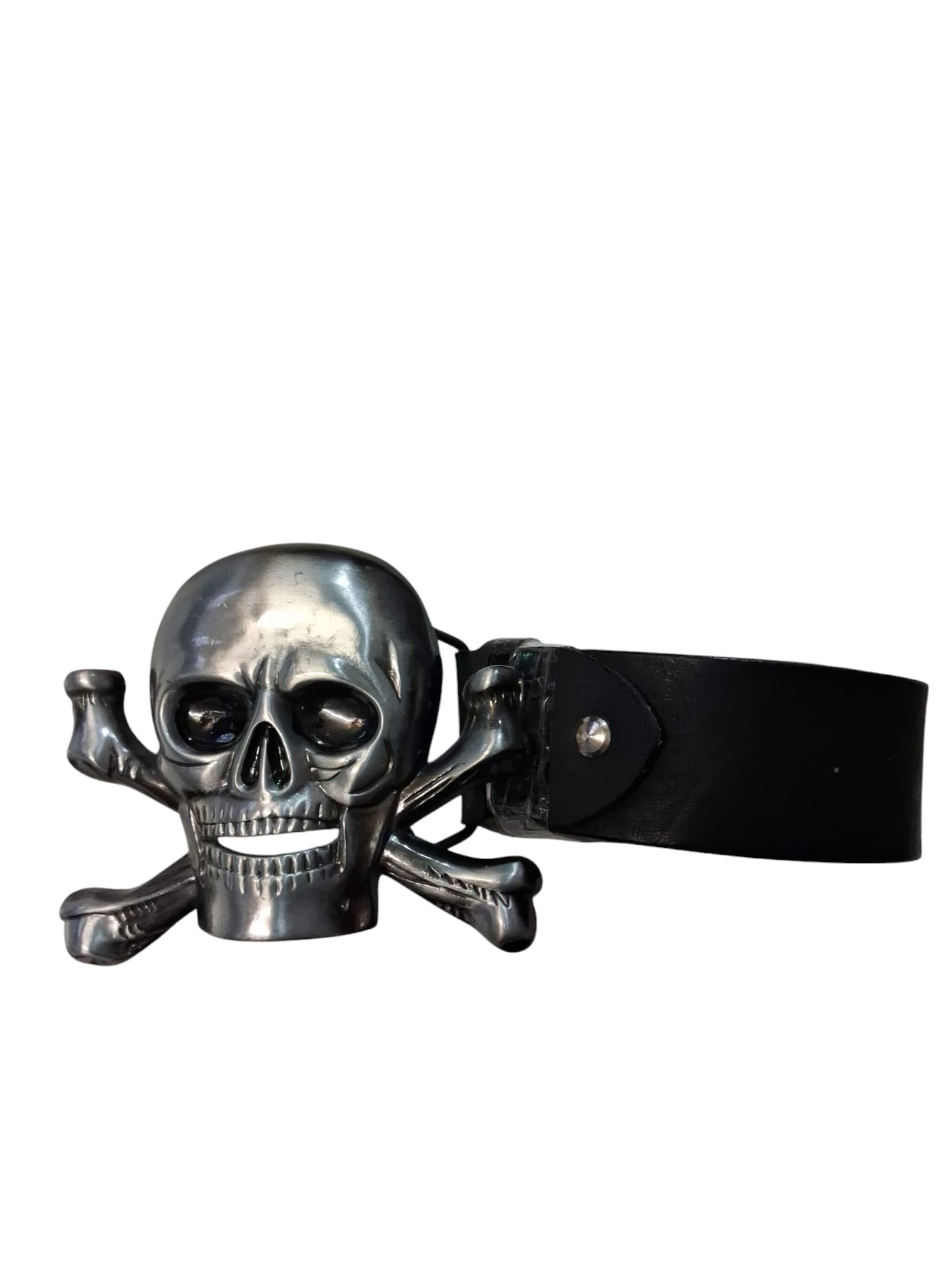 Schwarzer Gürtel mit Skelett-Kopf – Stylisches Accessoire mit rockigem Flair