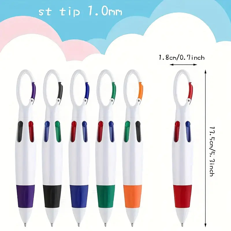 4 Farben Kugelschreiber mit Karabinerhaken