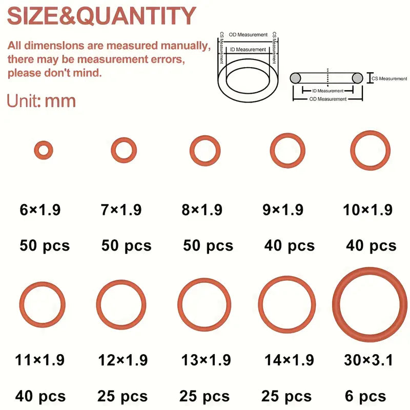 O-Ring Set – 351 Stück oder Einzel (Rot, 10 Größen) Ideal für Reparaturen