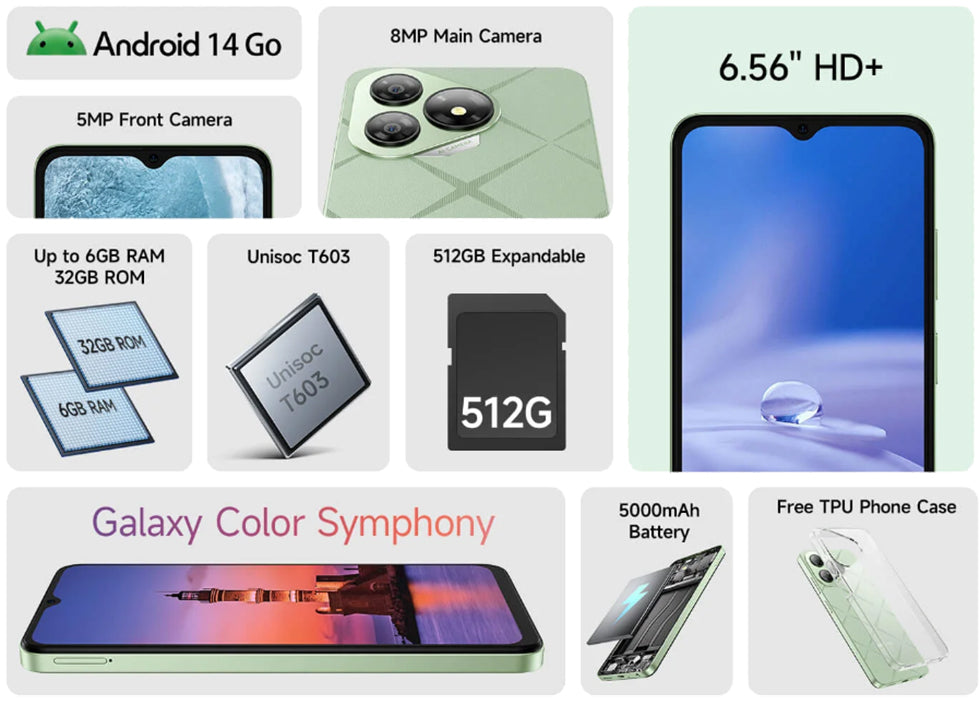 Ulefone Note 19 6.56-inch HD+ Unisoc T603, Octa-core 5000mAh 3GB+32GB Schwarz