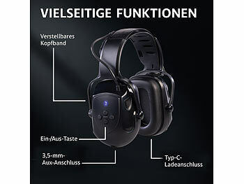 AGT Akku-Gehörschutzkopfhörer mit Bluetooth 5.1 und AUX-Eingang, SNR 30 dB Elektroniktrade Switzerland