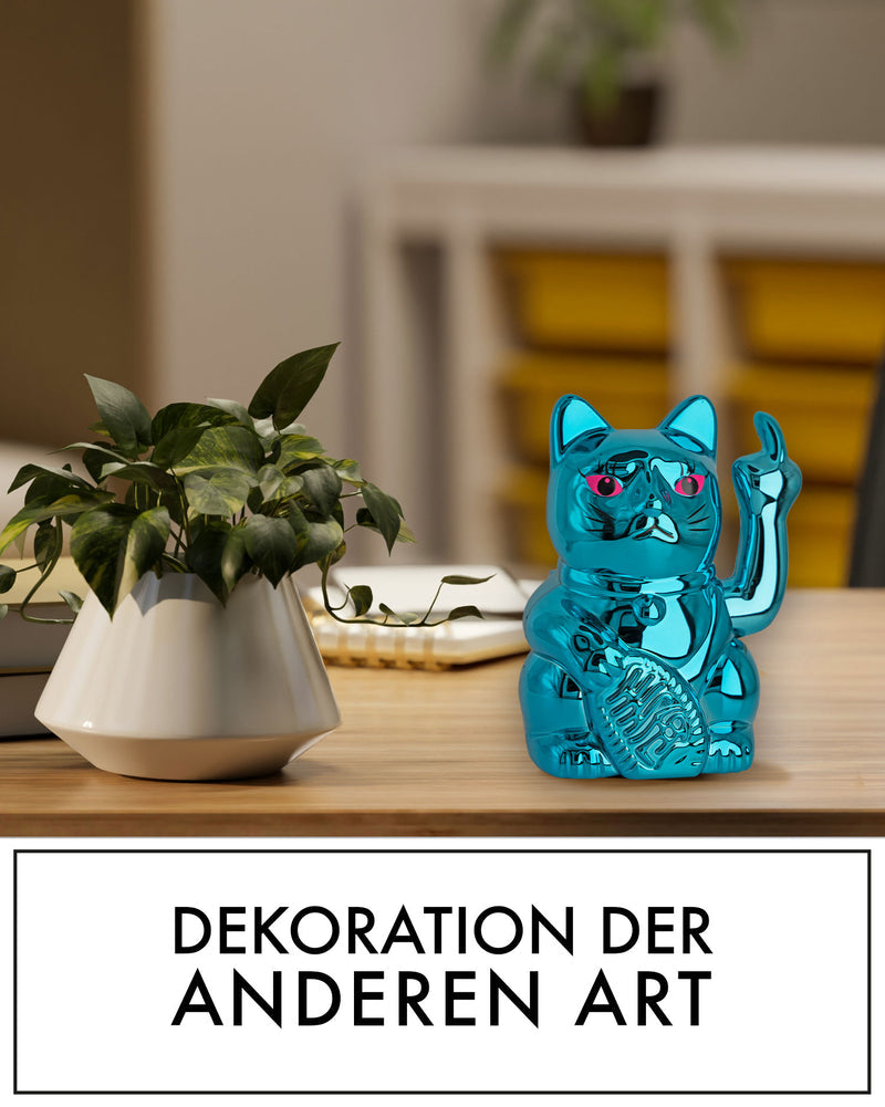 SOLAR CAT - METALLIC BLAU - Winkekatze mit Stinkefinger