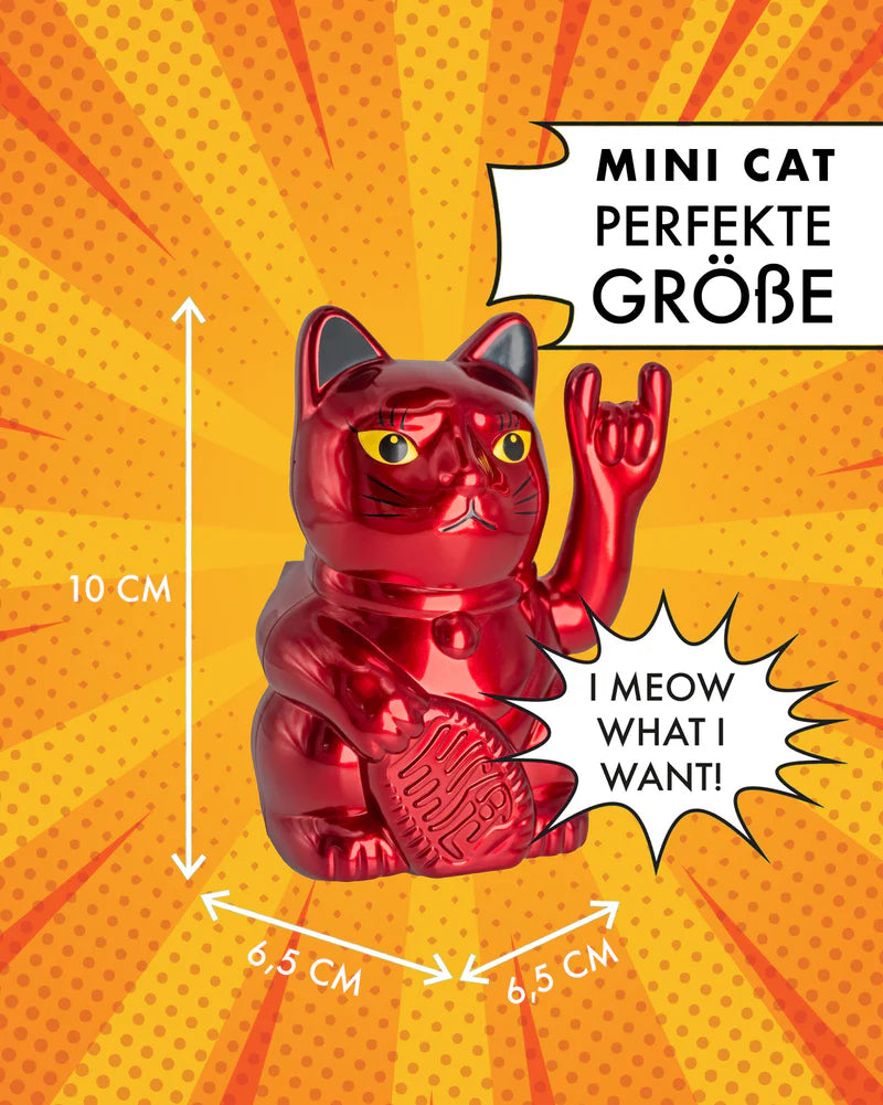 SOLAR ROCK CAT - METALLIC ROT - Winkekatze mit Stinkefinger