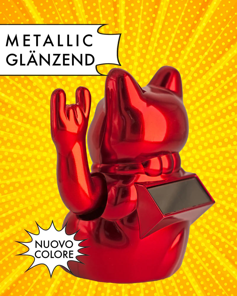 SOLAR ROCK CAT - METALLIC ROT - Winkekatze mit Stinkefinger