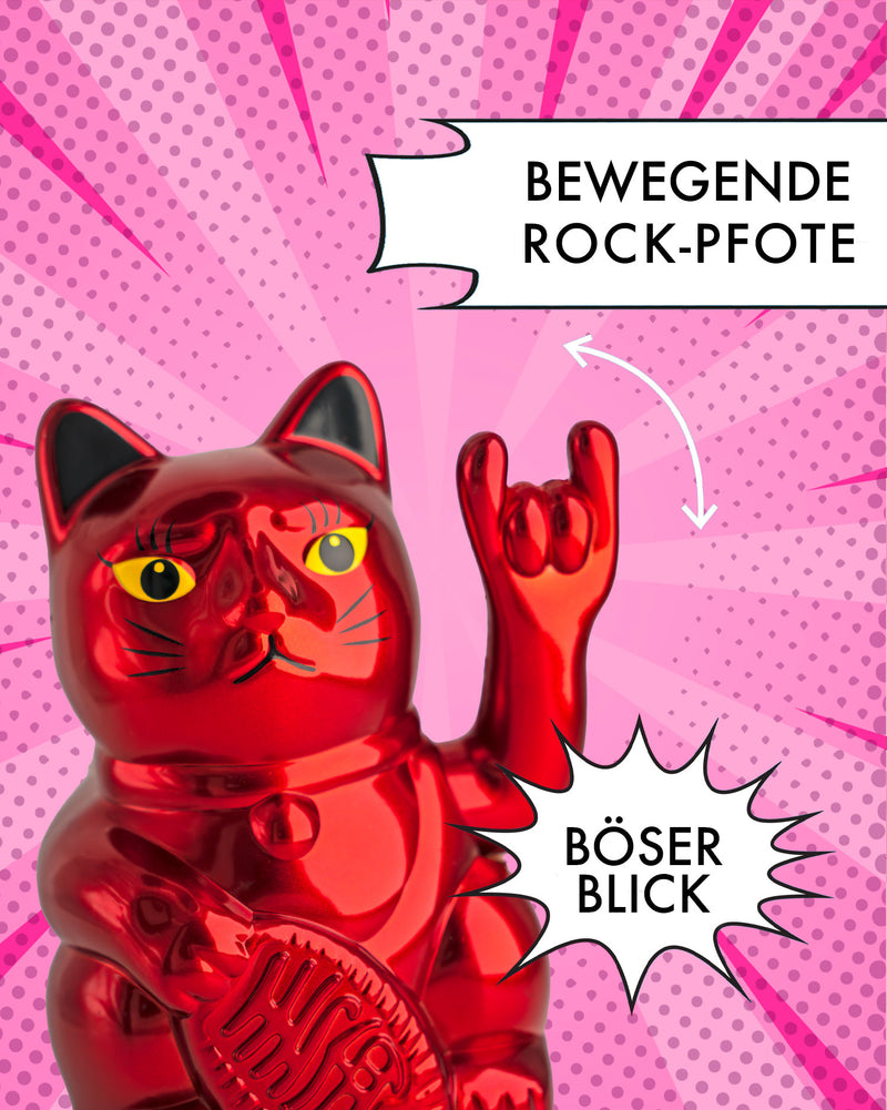 SOLAR ROCK CAT - METALLIC ROT - Winkekatze mit Stinkefinger