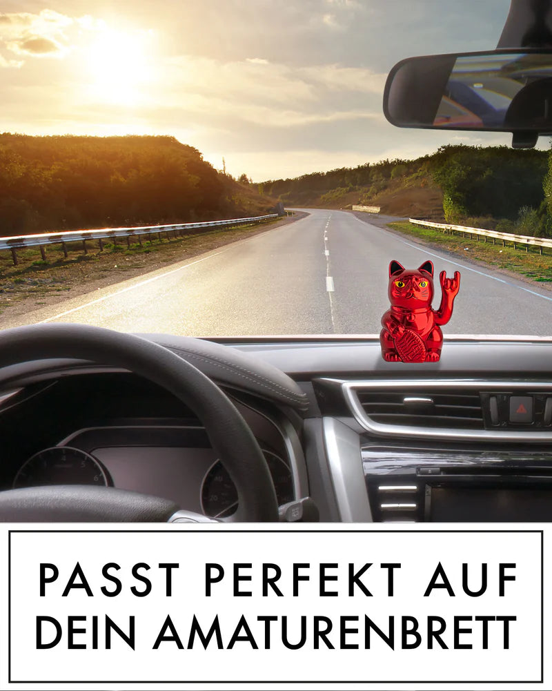 SOLAR ROCK CAT - METALLIC ROT - Winkekatze mit Stinkefinger