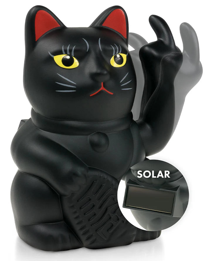 SOLAR CAT - Winkekatze mit Stinkefinger und Solarzelle