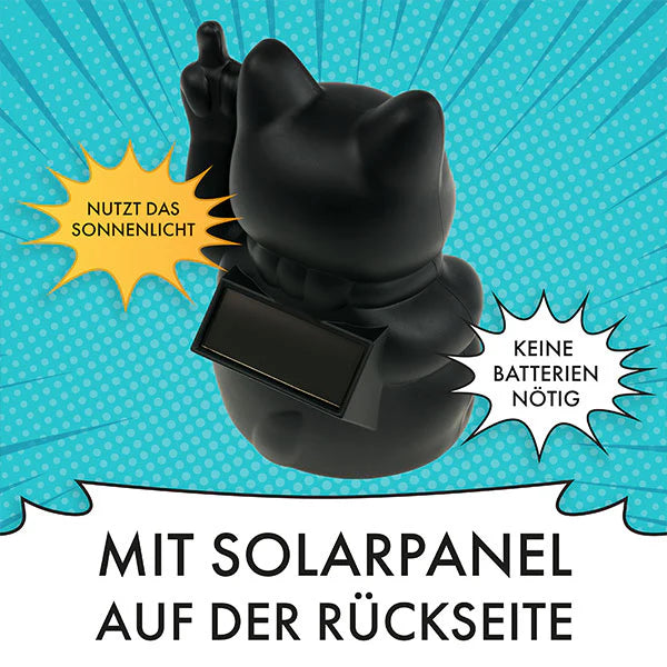 SOLAR CAT - Winkekatze mit Stinkefinger und Solarzelle